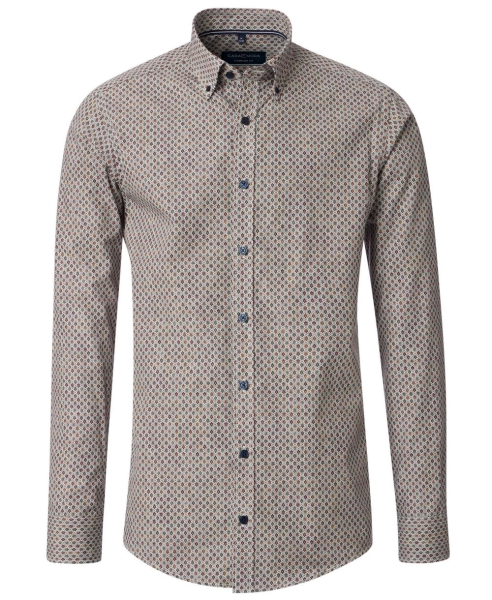 Casa Moda Comfort Fit Langarmhemd Miniprint grün braun Blüten
